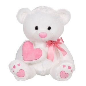 Charming White and Pink Stuffed Bear with Heart